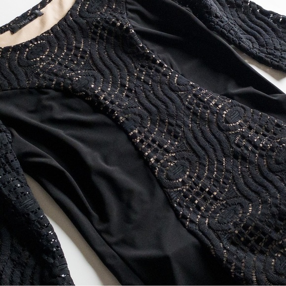 Nadya Toto Bodycon Dress Black Lace Knit Midi Length Womens Size Medium Stretchy - Picture 6 of 11
